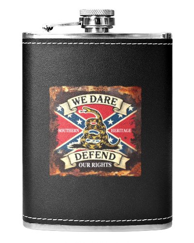 We Dare Defend Our Rights leather stainless steel flask
